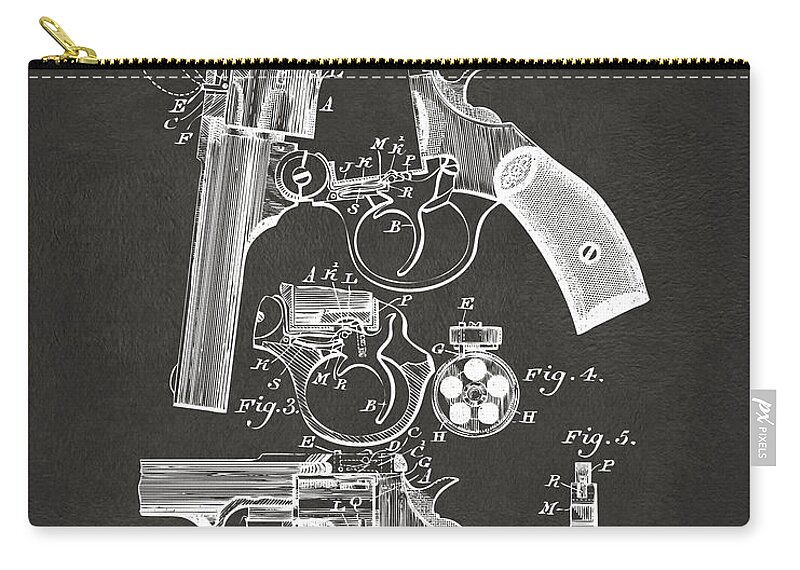 Revolver Zip Pouch featuring the digital art 1894 Foehl Revolver Patent Artwork - Gray by Nikki Marie Smith