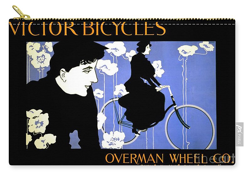1896 Zip Pouch featuring the digital art 1896 - Victor Bicycles - Overman Wheel Company Advertisement - Color by John Madison