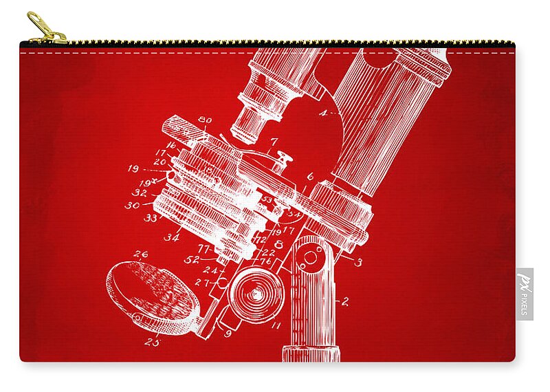 Microscope Zip Pouch featuring the digital art 1899 Microscope Patent Red by Nikki Marie Smith