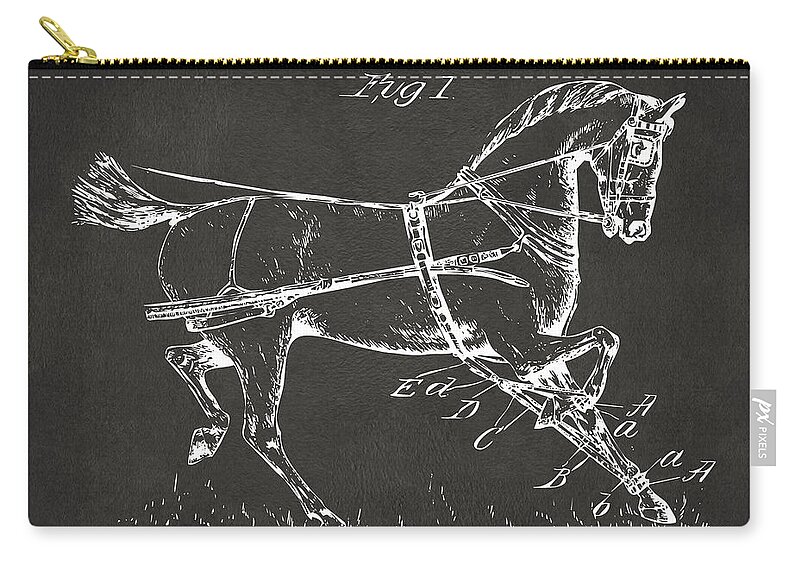 Horse Zip Pouch featuring the digital art 1900 Horse Hobble Patent Artwork - Gray by Nikki Marie Smith