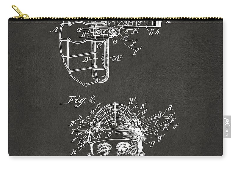 Baseball Zip Pouch featuring the digital art 1904 Baseball Catchers Mask Patent Artwork - Gray by Nikki Marie Smith