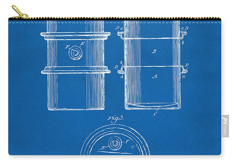 Oil Drum Zip Pouch featuring the digital art 1905 Oil Drum Patent Artwork - Blueprint by Nikki Marie Smith