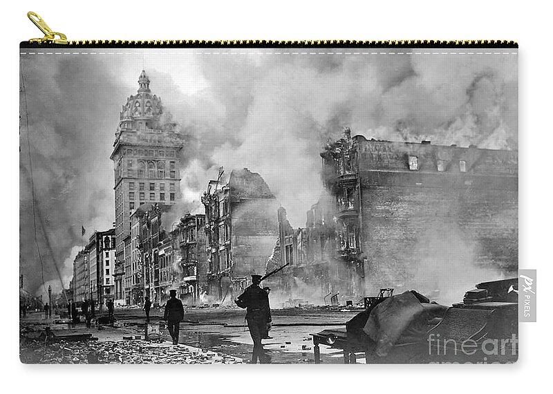 San Francisco Fire Zip Pouch featuring the photograph 1906 San Francisco Fire by Jon Neidert