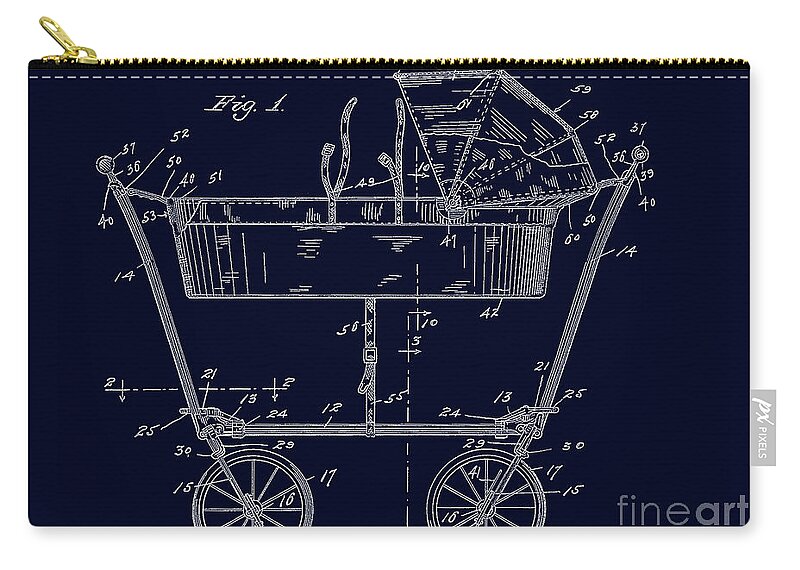 1922 Zip Pouch featuring the digital art 1922 Baby Carriage Patent Art BluePrint by Lesa Fine