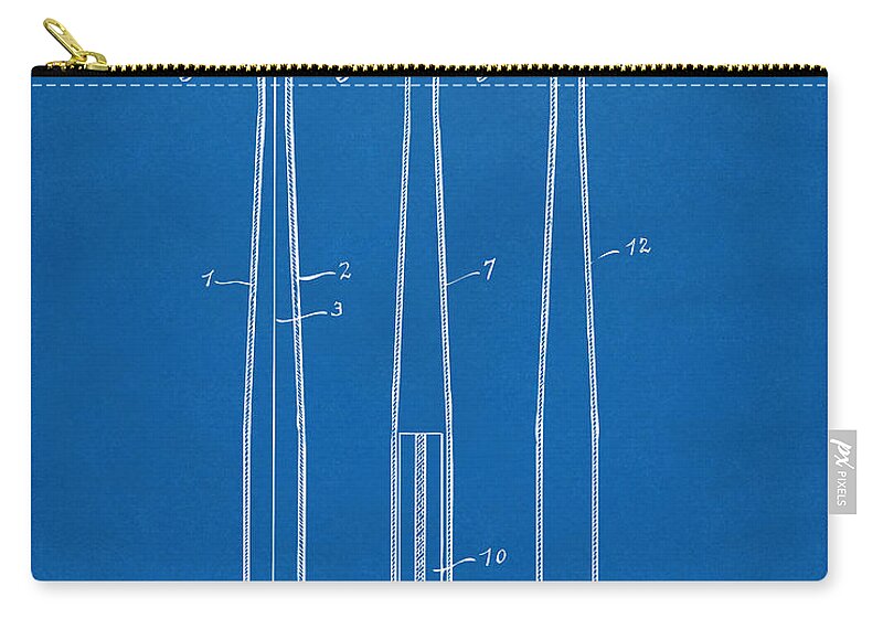 Baseball Bat Zip Pouch featuring the digital art 1924 Baseball Bat Patent Artwork - Blueprint by Nikki Marie Smith