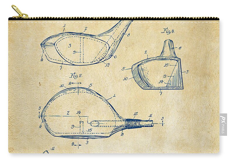 Golf Zip Pouch featuring the digital art 1926 Golf Club Patent Artwork - Vintage by Nikki Marie Smith