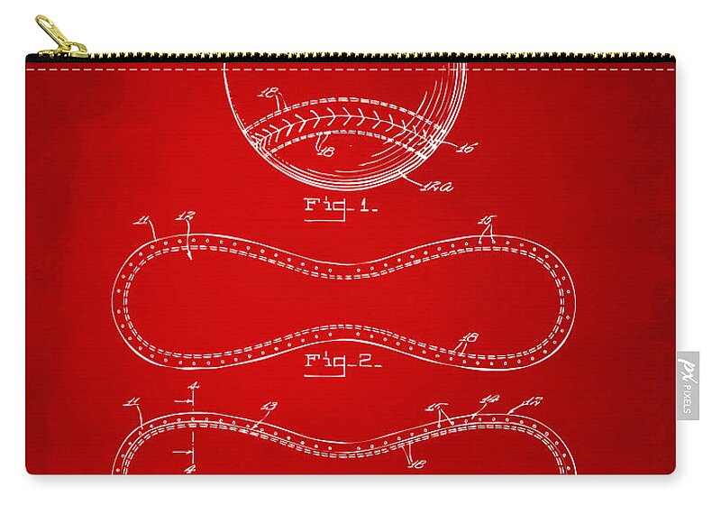 Baseball Zip Pouch featuring the digital art 1928 Baseball Patent Artwork Red by Nikki Marie Smith