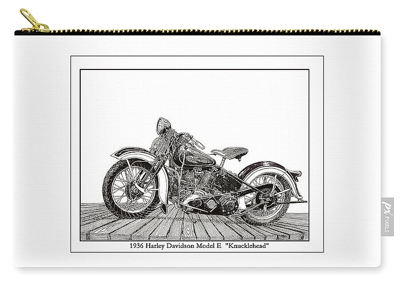 Framed Pen & Ink And Watercolor Prints Of Motorcycles Zip Pouch featuring the painting 1936 Harley Knucklehead by Jack Pumphrey