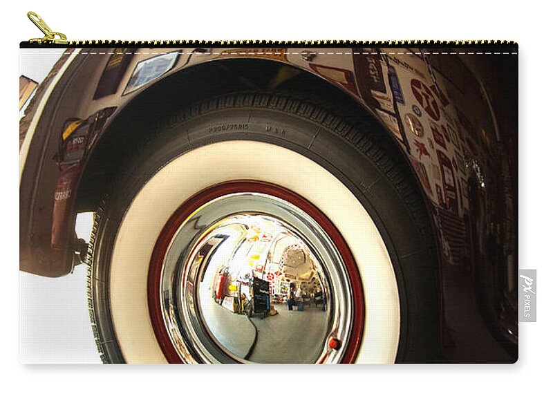 Classic 1940 Ford Fine Art Photography Photographs Zip Pouch featuring the photograph Classic Maroon 1940 Ford Rear Fender and Wheel  by Jerry Cowart