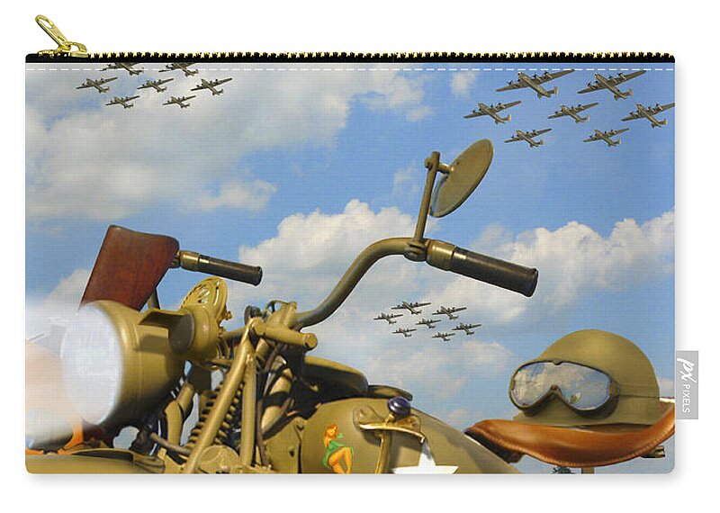 Warbirds Zip Pouch featuring the photograph 1943 Harley WFC with B - 24 Liberators 2c by Mike McGlothlen