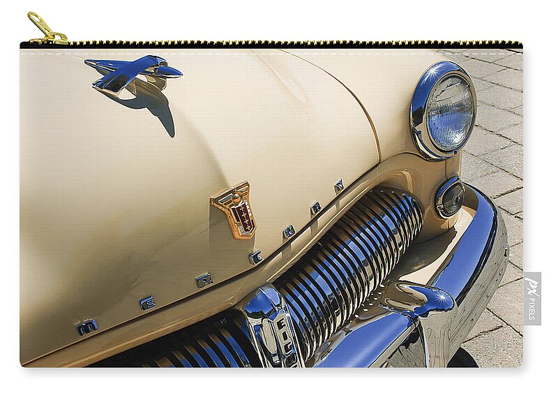1949 Mercury Station Woodie Wagon Grille Emblem - Hood Ornament Zip Pouch featuring the photograph 1949 Mercury Station Woodie Wagon Grille Emblem - Hood Ornament by Jill Reger