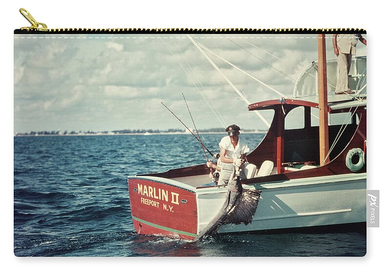 1950s Deep Sea Fishing Boat Man Pulling Zip Pouch by Vintage
