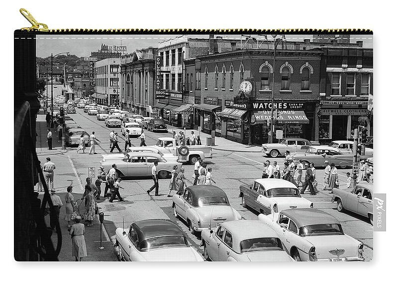 Photography Zip Pouch featuring the photograph 1950s Main Street Small Town America by Vintage Images