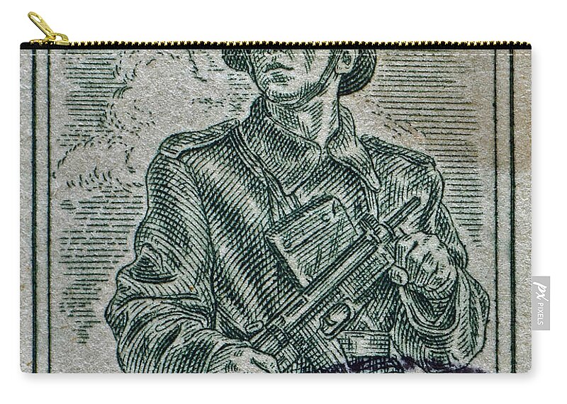 1954 Zip Pouch featuring the photograph 1954 Czechoslovakian Soldier Stamp by Bill Owen
