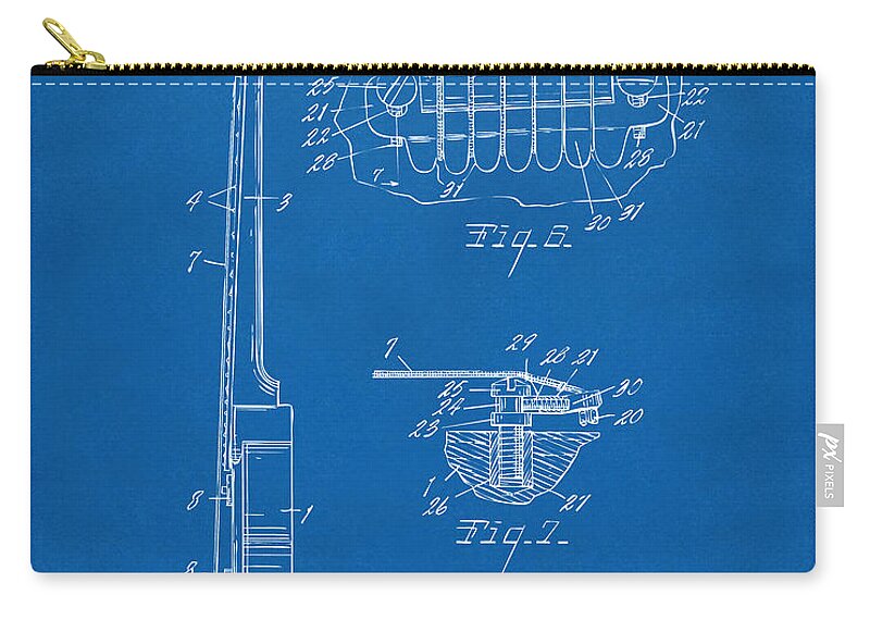 Guitar Zip Pouch featuring the digital art 1955 McCarty Gibson Les Paul Guitar Patent Artwork 2 Blueprint by Nikki Marie Smith