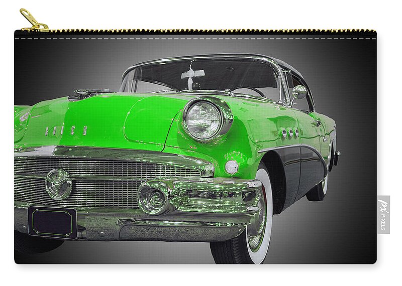 1957 Buick Special Riviera Coupe Zip Pouch featuring the photograph 1956 Buick Special Riviera Coupe-green by Michael Porchik