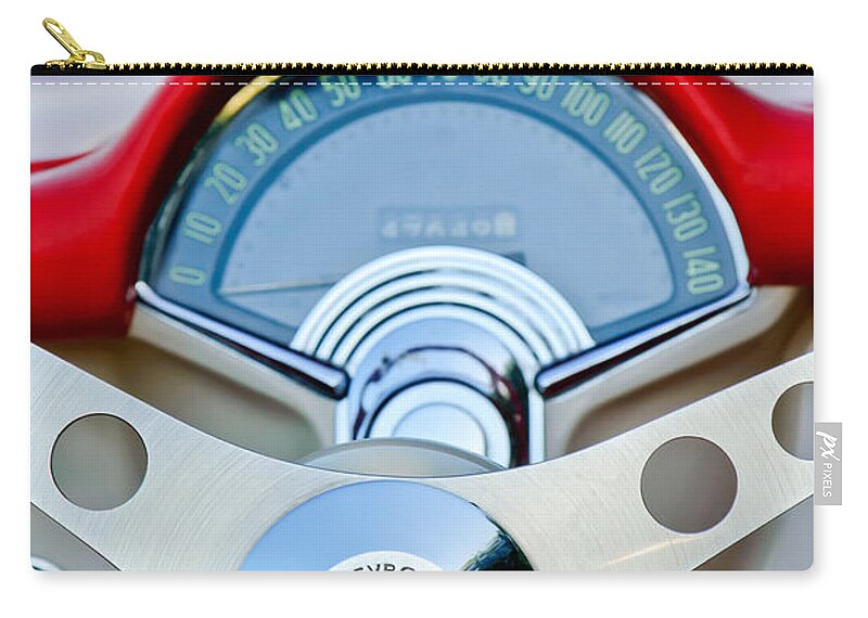 Car Zip Pouch featuring the photograph 1957 Chevrolet Corvette Convertible Steering Wheel by Jill Reger