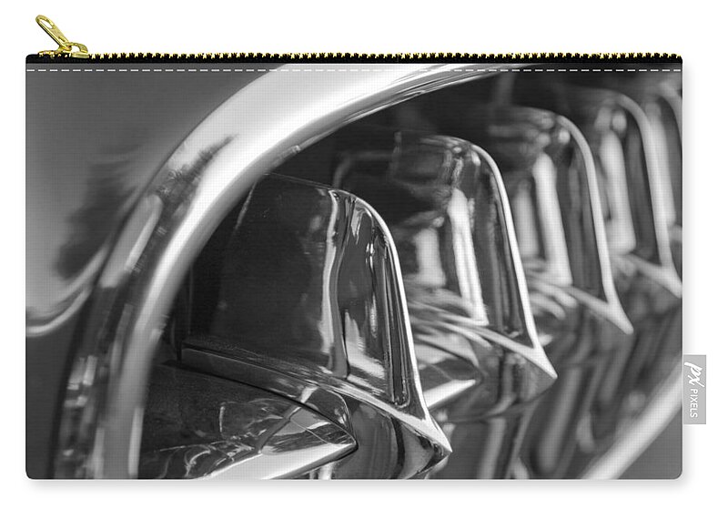 Transportation Zip Pouch featuring the photograph 1957 Corvette Grille black and white by Jill Reger