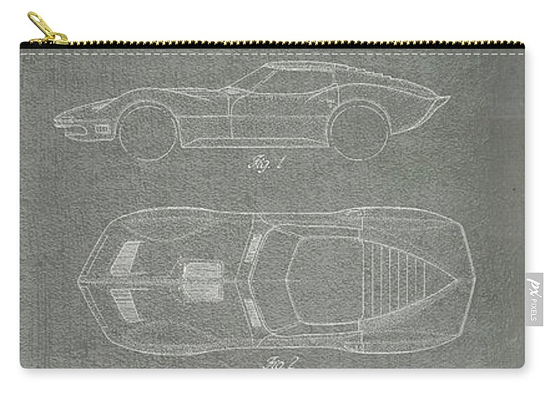 Automotive Zip Pouch featuring the photograph 1963 Corvette Stingray Patent Art Blueprint #2 by Doc Braham