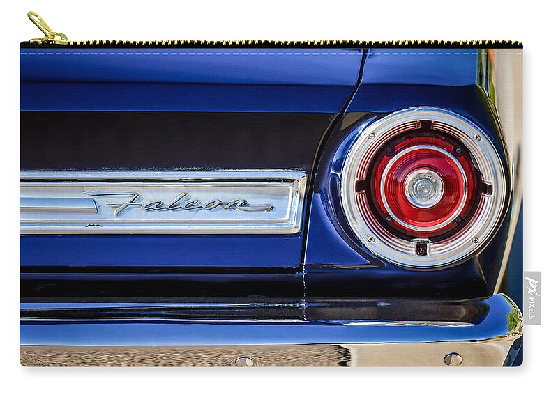 1967 Ford Falcon Taillight Emblem Zip Pouch featuring the photograph 1967 Ford Falcon Taillight Emblem -473c by Jill Reger