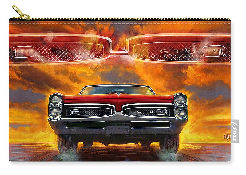 Sunset Zip Pouch featuring the digital art 1967 Pontiac Tempest Lemans GTO by Garth Glazier