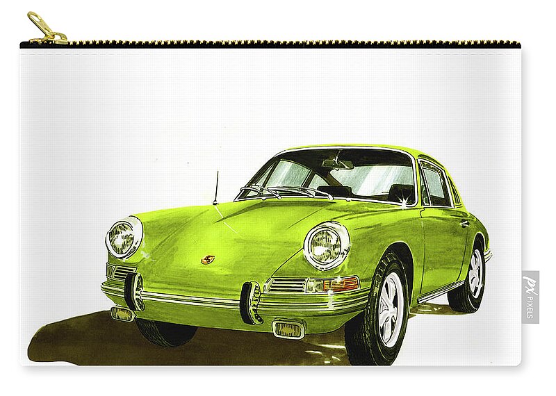 Watercolor Painting Of 1967 Porsche 911 Sportscar Zip Pouch featuring the painting 1967 Porsche 911 by Jack Pumphrey