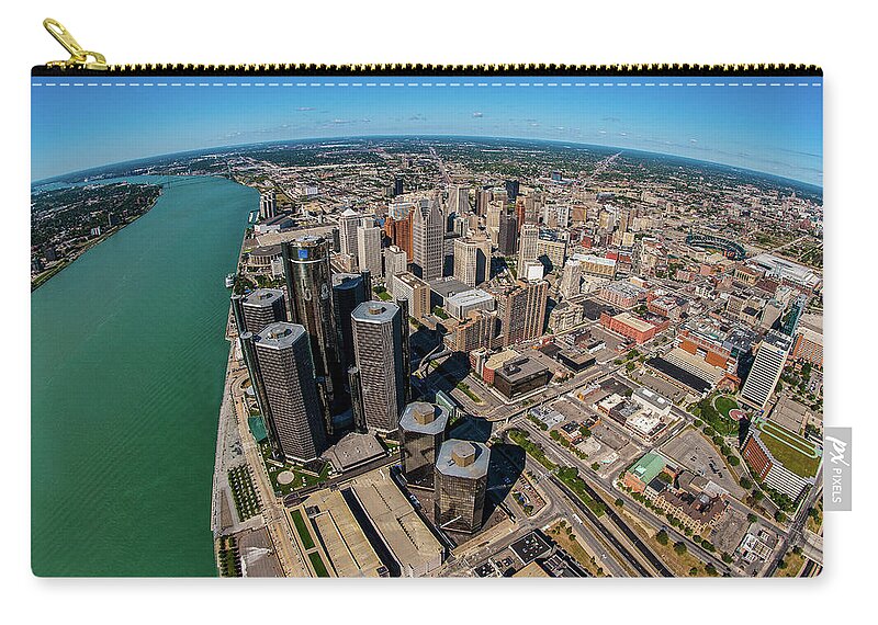 Photography Zip Pouch featuring the photograph Aerial View Of Detroit Skyline, Wayne #2 by Panoramic Images