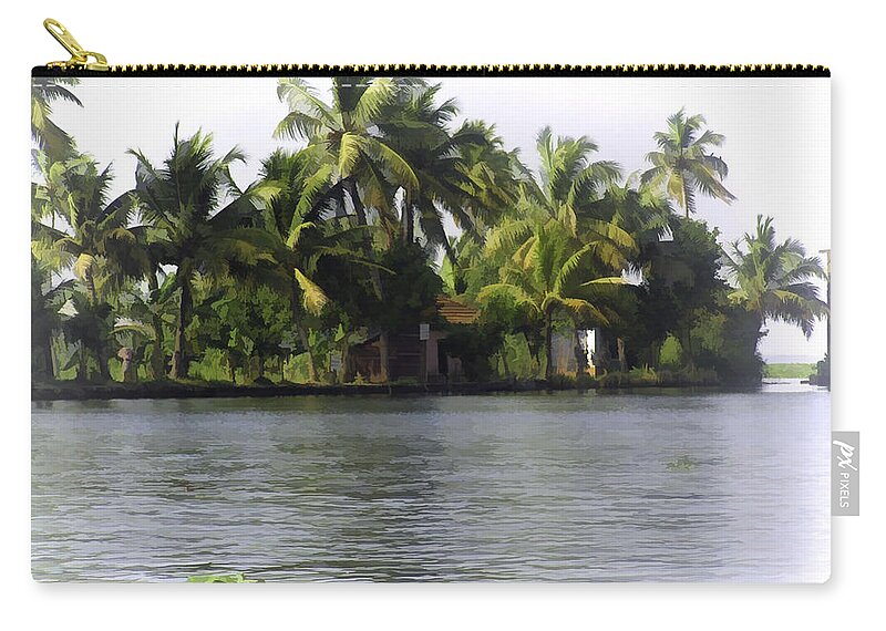 Alleppey Zip Pouch featuring the digital art An isolated cottage next to a lake #2 by Ashish Agarwal
