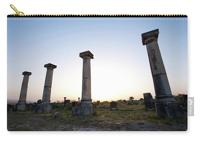 Roman Zip Pouch featuring the photograph Ancient Roman Ruins At Sunset At The #2 by Rachid Dahnoun