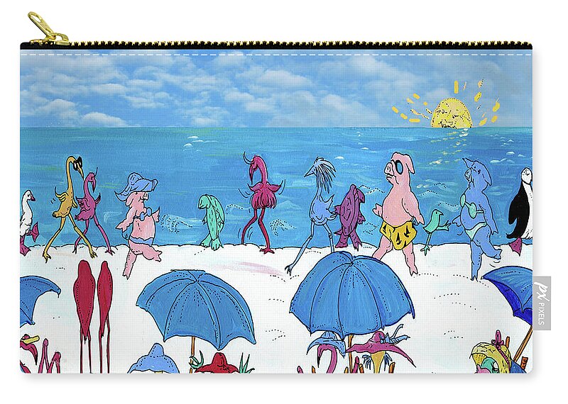 Beach Zip Pouch featuring the painting Beach Walkers by Lizi Beard-Ward