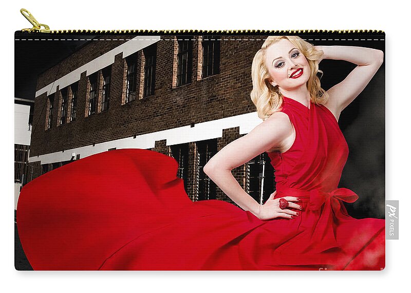 Fashion Zip Pouch featuring the photograph Beautiful sexy blond girl wearing a long dress #2 by Jorgo Photography