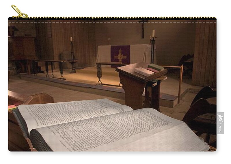Beliefs Zip Pouch featuring the photograph Bible In Church #2 by John Short