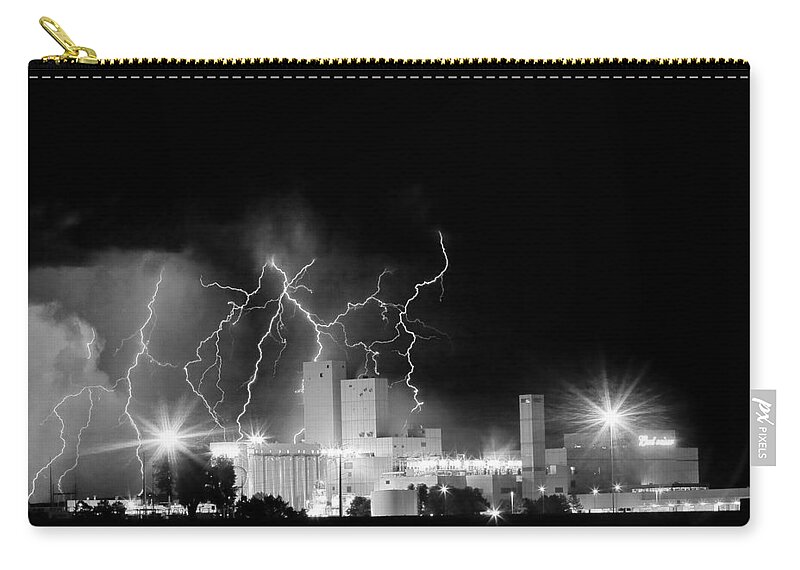 Lightning Zip Pouch featuring the photograph Budweiser Lightning Thunderstorm Moving Out BW #2 by James BO Insogna