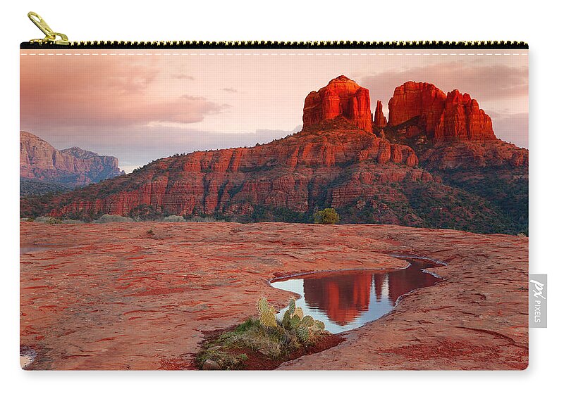 Rock Zip Pouch featuring the photograph Cathedral Rock Reflection #3 by Alexey Stiop