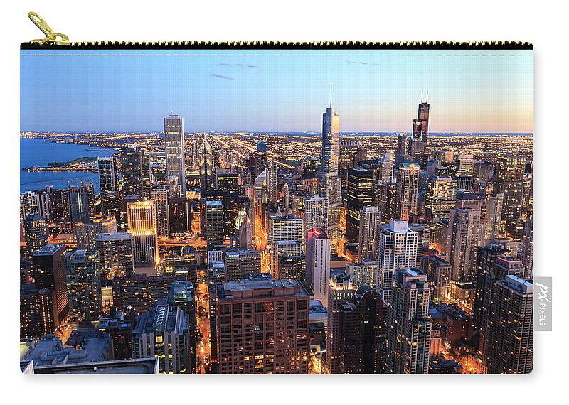 Lake Michigan Zip Pouch featuring the photograph Chicago Cityscape At Sunset #2 by Fraser Hall
