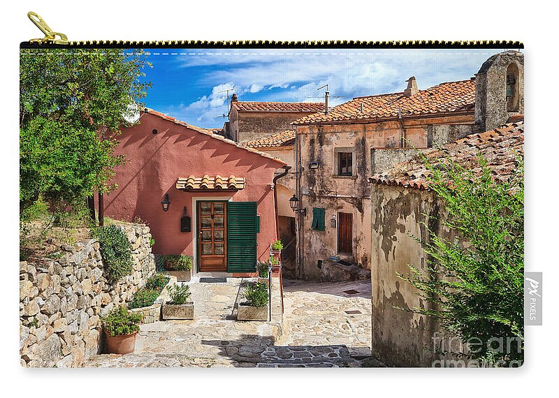 Marciana Zip Pouch featuring the photograph Elba Island - view in Marciana #2 by Antonio Scarpi