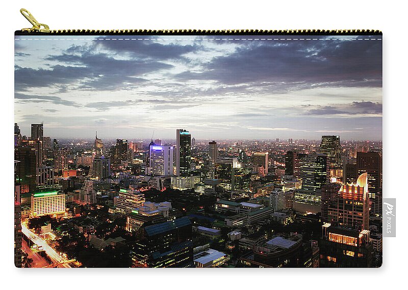 Outdoors Zip Pouch featuring the photograph Elevated View Over The City Of Bangkok #2 by Gary Yeowell