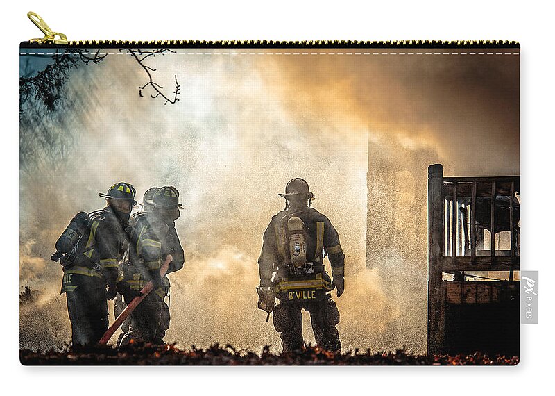 Fire Zip Pouch featuring the photograph Firefighters #2 by Everet Regal