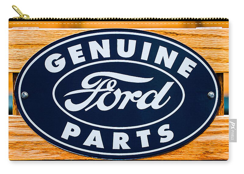 Genuine Ford Parts Sign Zip Pouch featuring the photograph Genuine Ford Parts Sign #2 by Jill Reger