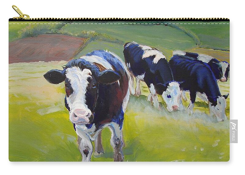 Cow Zip Pouch featuring the painting Holstein Friesian Cows #2 by Mike Jory