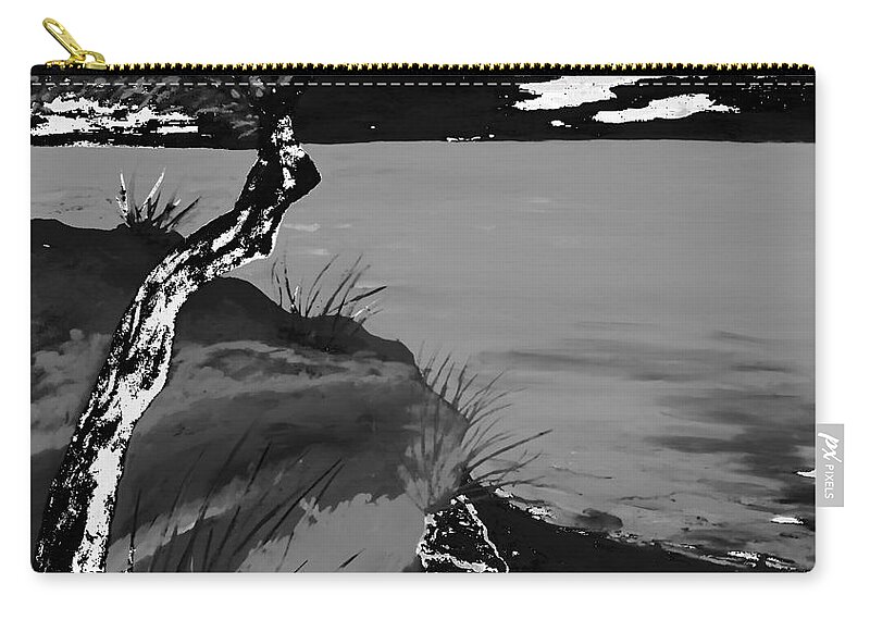 Loredana Messina Zip Pouch featuring the painting Horizon in black and white by Loredana Messina
