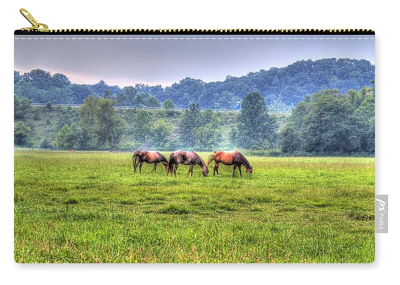 Horse Zip Pouch featuring the photograph Horses in a field #2 by Jonny D