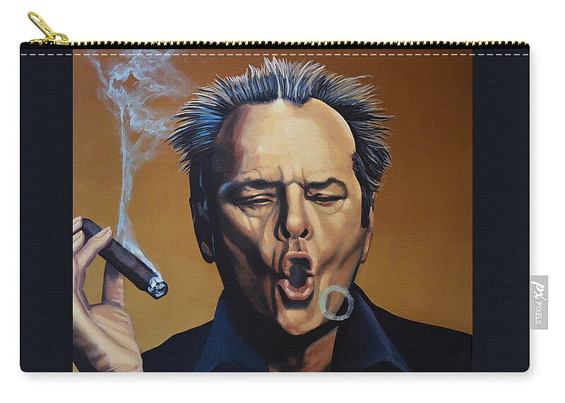 Jack Nicholson Zip Pouch featuring the painting Jack Nicholson Painting by Paul Meijering