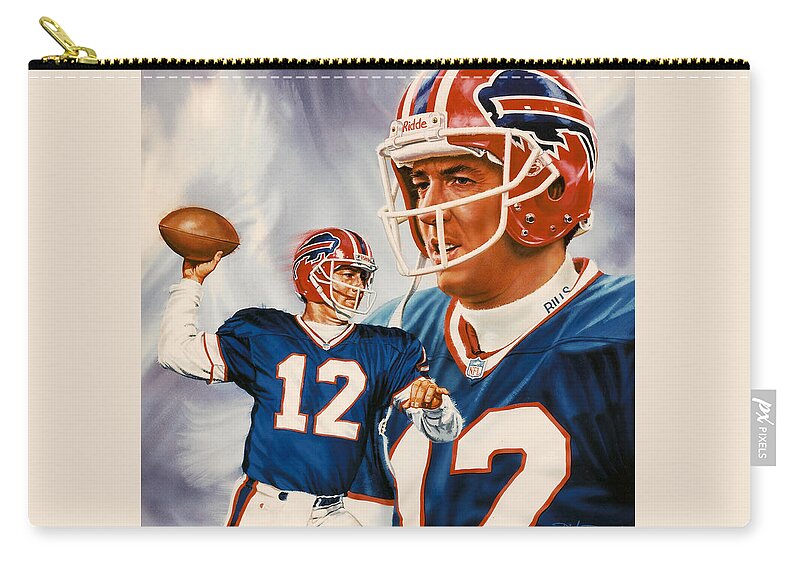 Sports Zip Pouch featuring the painting Jim Kelly by Dick Bobnick