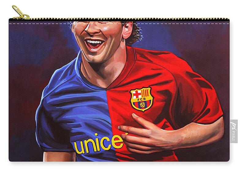 Lionel Messi Zip Pouch featuring the painting Lionel Messi by Paul Meijering