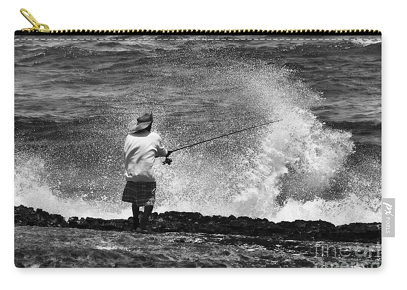 Fisherman Zip Pouch featuring the photograph Man versus the Sea #1 by Michael Dawson