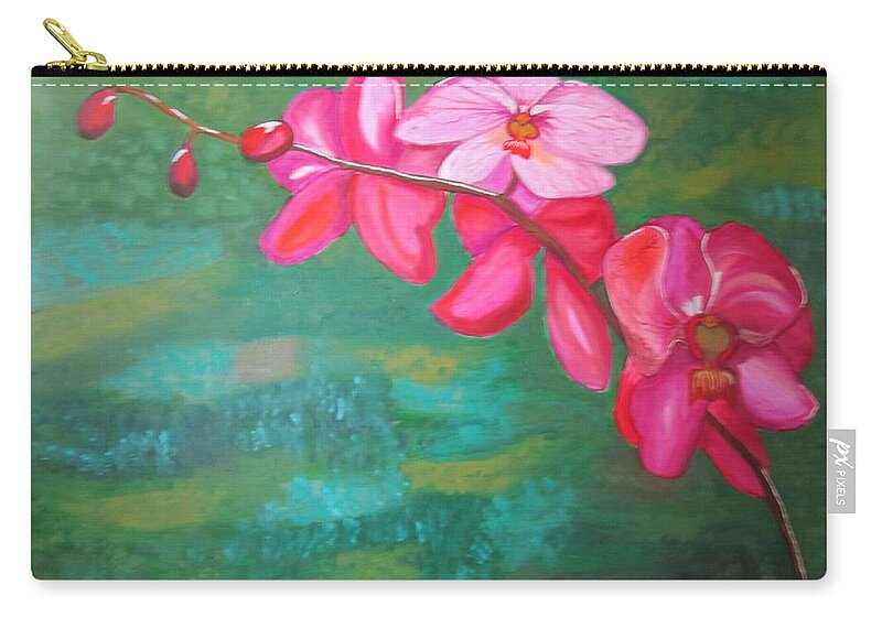 Flower Zip Pouch featuring the painting Orchid Twig #2 by Jennylynd James