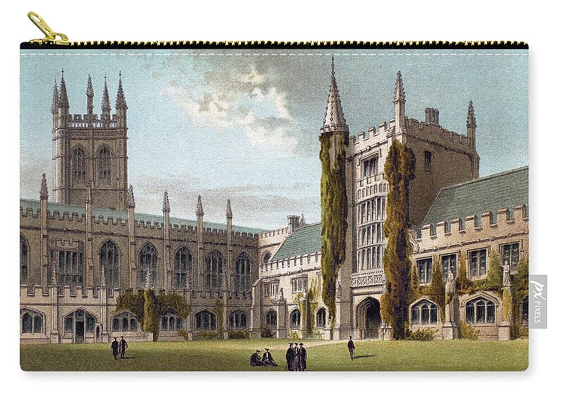 1885 Zip Pouch featuring the drawing Oxford Magdalen College #3 by Granger