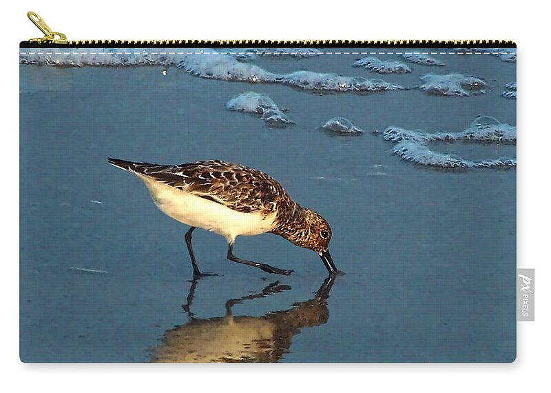 Sandpiper Zip Pouch featuring the photograph Reflection At Sunset #1 by Sandi OReilly