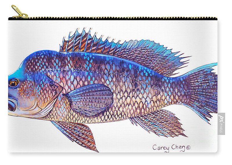 Sea Bass Zip Pouch featuring the painting Sea Bass by Carey Chen